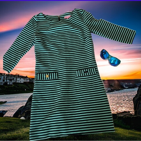 Lilly Pulitzer Charlene Navy Green Striped Dress - Picture 1 of 3